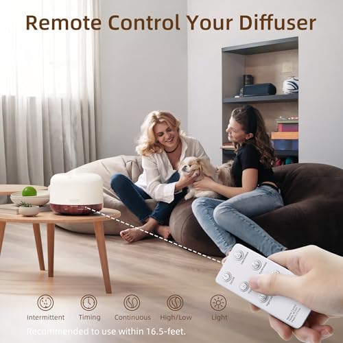 Image of ASAKUKI Essential Oil Diffuser for Home, 500ML Aromatherapy Humidifier | with Remote Control, 7 Color LED Lights, Quiet Cool Mist Diffuser for Bedroom, Living Room, Office (Reddish-Brown)