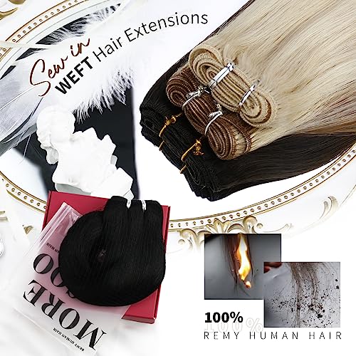 Moresoo Black Hair Extensions Weft Sew in Human Hair Extensions Remy Hair Wefts Real Human Hair 14 Inch 100G/Pack #1 - Image 2
