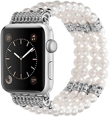 Kaing Compatible Bands Apple Watch Band 38mm/42mm iWatch Band Women Fashionable Faux Pearl Bracelet Beaded for Apple Watch Series 4 Series 3 Series 2 Series 1 Version