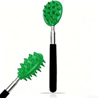 Extendable Stainless Steel Back Scratcher, Portable Telescoping Itch Relief Tool with Non-Slip Grip, Adjustable Length Sturdy Full Body Self Massage Scratcher for Home Office Travel Relaxation-Green