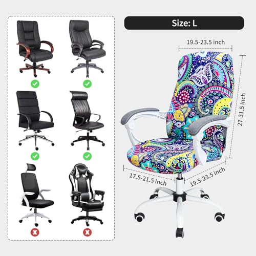 Image of FORCHEER Large Office Chair Cover Stretchable Boho Printed Computer Chair Cover Armrest Office Desk Chair Slipcover Washable Durable