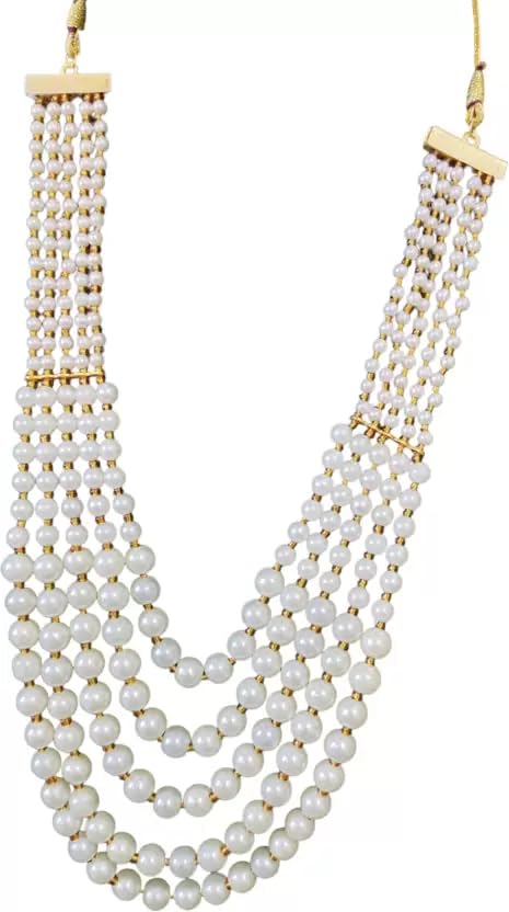 Mehtab Five Layers White Pearl Beads Dulha Groom Sherwani Necklace/moti Mala For Men For Wedding (B0CVQ8DNH9) Amazon Price History, Amazon Price Tracker