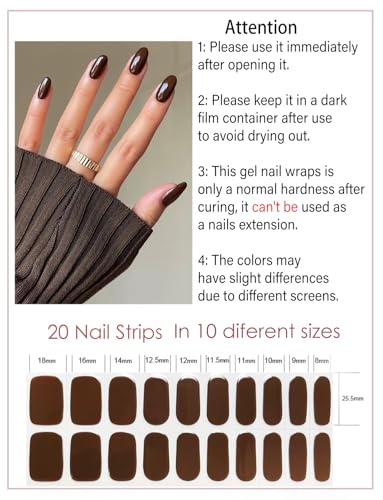 Wahrshei UV Gel Strips | 20 pcs Dark Brown UV Nagelfolie Selbstklebend | Nagel Gellack Wraps