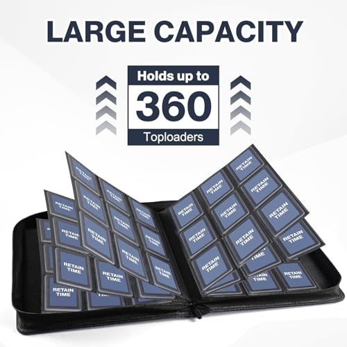 Image of Top Loader Binder 9 Pocket, Holds 360 Toploaders, 100 Toploaders INCLUDED | Toploader Binder for 3 inch x 4 inch Rigid Toploaders, Trading Card Binder for TCG, MTG, Sport Cards, PU Leather Cover, Side Loading
