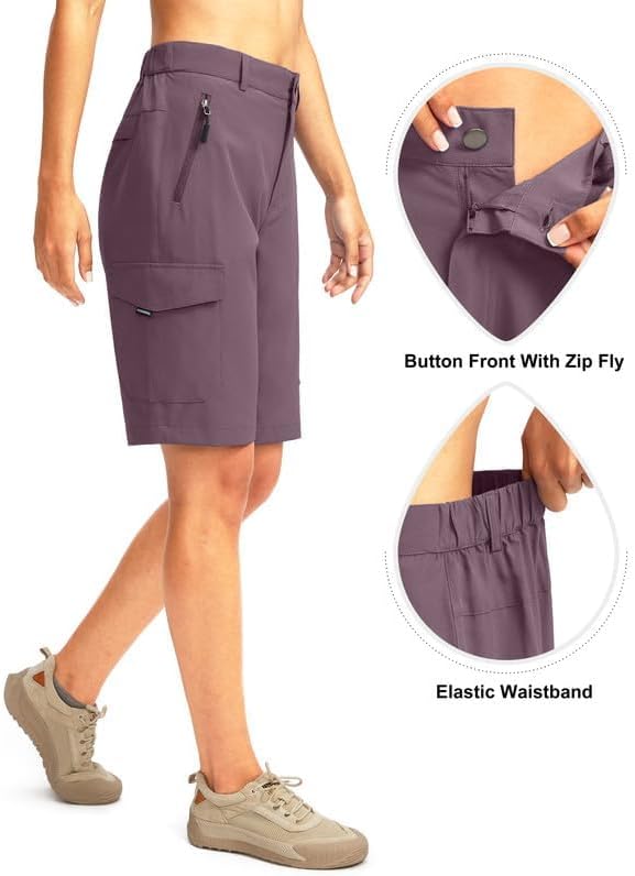 Miniatura 5 de Pantalones cortos largos de golf de 10 pulgadas para mujer, con 5 bolsillos, longitud a la rodilla, ligeros, de secado rápido, para mujer