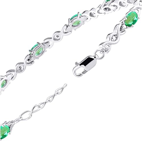 Miniatura 3 de Rylos Pulseras para mujer de plata esterlina 925 XOXO Hugs & Kisses - Pulsera de tenis con piedras preciosas y diamantes ajustables para adaptarse a