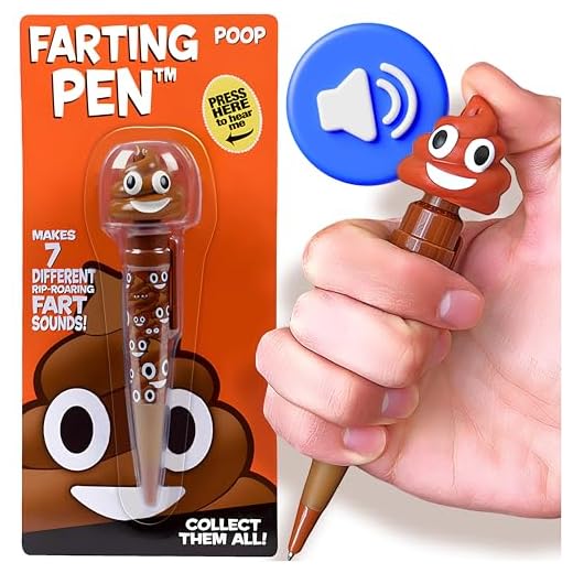 Farting Poop Pen Makes 7 Funny Fart Sounds - Perfect Stocking Stuffers for Kids, Teens & Boys - This Poop Pen Makes Funny Gifts for Christmas - Fart Pen Gag Gifts & White Elephant Gift (Original)