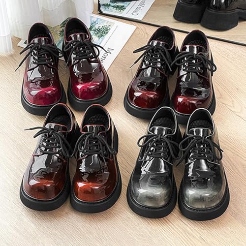 Men's Patent Leather Gradient Big Round Toe Derby Shoes Fashion Lace Up Block Chunky Heel Platform Heighten Dress Oxfords for Party Wedding Daily2