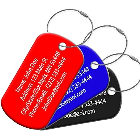 High Visibility Durable Anodized Aluminum 2 Per Pack Customized Travel ID Tag - Luggage Tag - Golf Bag ID - Personalized ID Travel Tag - Imprinted Luggage Tag - Luggage (Red) Cover