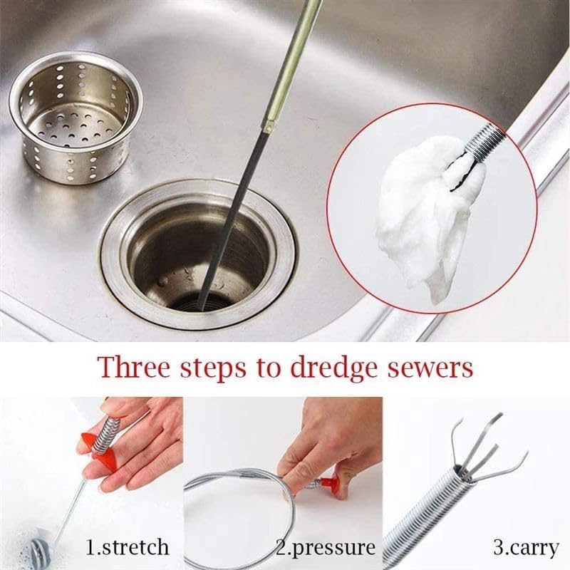 Image of Drain Cleaner Stainless Steel Wire for Kitchen Sink, Bathroom & Floor Drains | Unblocked Kitchen Bath Basin Hairs Remover | Flexible Stainless Steel Pipe Cleaning Tool | (160 Cm)