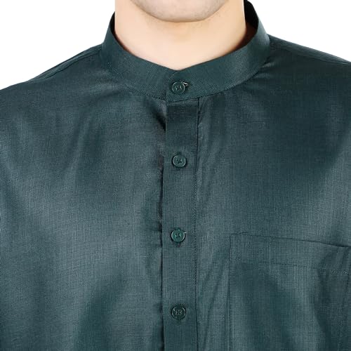 Image of Men's Cotton Solid Kurta Set Mandarin Collar Regular Fit Long Sleeves Ethnic Dress