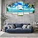 Beach Pictures Wall Art for Living Room, SZ 5 Piece Seascape Canvas Prints of Tropical Palm Tree and Caribbean Island Sandy Seaside (Dark Blue, Bracket Fixed, 1
