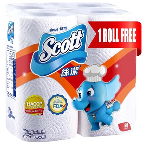 Scott Multi Purpose Kitchen Tissue Paper Towel Value Pack 2 PLY 60 Sheets x3 Rolls +1 Roll Free