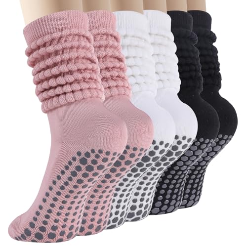 Image of BISOUSOX Pilates Grip Socks for Women, Slouch Scrunch Non Slip Yoga Socks, Ankle Crew Socks for Home, Workout, Hospital