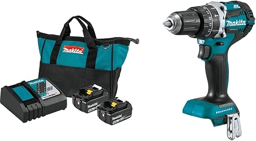 Makita BL1840BDC2 - Batería de iones de litio LXT de 18 V y cargador óptimo rápido (4.0 Ah) con taladro percutor compacto sin escobillas de 18V LXT