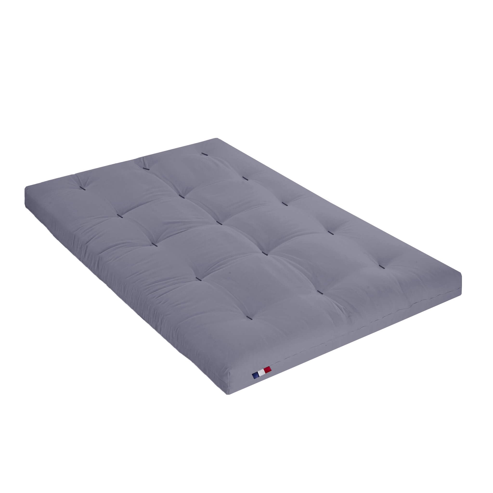 Terre de Nuit - Ensemble Matelas futon en Coton et Structure en Bois Massif Taupe 140x200 Gris en Pin Massif - Gris