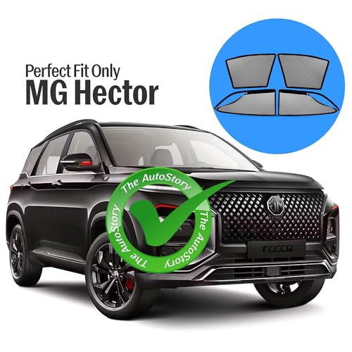 Image of AutoStory Magnetic Car Sunshade for MG Hector | Front Half Cut for Mirror Visibility + Rear Full Coverage with Zipper | Heavy Heat & UV Protection | Privacy Side Window Curtains Shades
