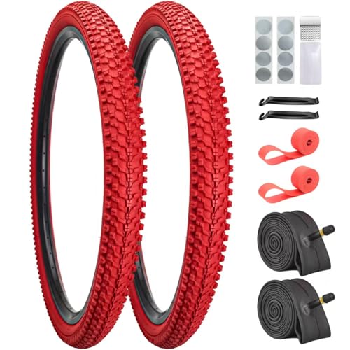 SIMEIQI 2 Pack 24x1.95 26x1.95 Color Blue Red Tire Mountain Bike Tires and Tubes (Red 26x1.95)