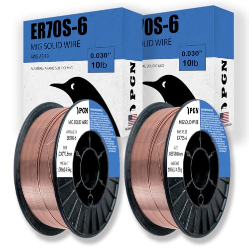 (2 Pack) PGN Solid MIG Welding Wire - ER70S-6 .030 Inch, 10 Pound Spool - Mild Steel MIG Wire with Low Splatter and High Levels of Deoxidizers - For All Position Gas Welding