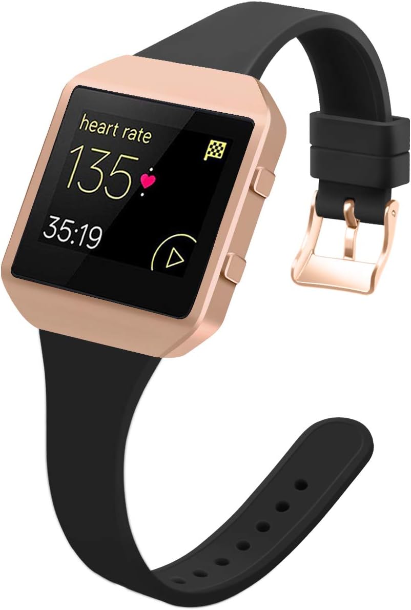 YiJYi Slim Bands Compatible with Fitbit Blaze,Thinner Soft Silicone Band with Metal Frame Replacement Wristband for Women Men Small Large