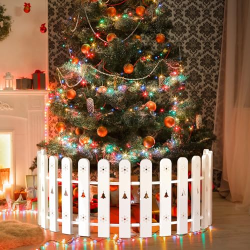 Weihnachtsbaum Zaun Schutz für Hunde & Kinder 28 Stück, Dekorativer Weißer Zaun als Effektiver Schutz, Dtabiles Gitter für den Weihnachtsbaum für Innen- und Außenbereich