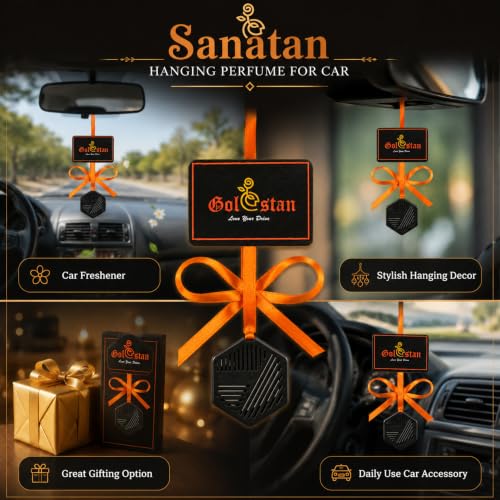 Image of YOURKARTS.COM Sanatan Hanging Perfume for Car | Premium Car Air Freshener Hanging with Decorative Orange Ribbon | Stylish Rear View Mirror Perfume for Car Interior, Dashboard Decor & Fresh Drive