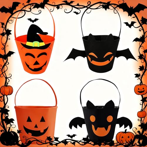 MYLERCT 4 Stück Halloween Eimer, Halloween Süßigkeiteneimer, Tasche-Wiederverwendbar, für Kinder bewahren ihre Süßigkeiten, Geschenke und Spielsachen auf