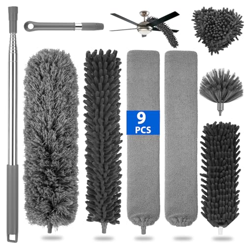 Otauoaea Plumero Telescópico Lavable de 9 Piezas, 37,5-190cm de Longitud, para Techos Altos, Ventiladores y Telarañas