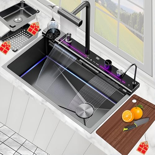 Kitchen Sink, Smart Waterfall Sinks Drop In Workstation with Cup ...