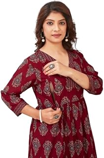 SKY FAB Women Viscose Rayon Anarkali Maternity And Feeding Zip kurti pant Set