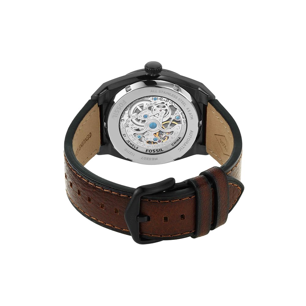 Fossil Reloj Everett para Hombre, Movimiento automático de Tres Agujas con Correa de Acero o Piel