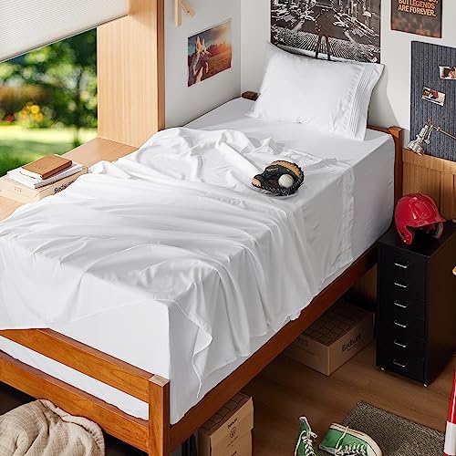 Image of Bedsure Twin XL Sheets Dorm Bedding, GentleSoft Breathable Extra Long Twin Sheets & Pillowcases, Moisture Wicking Cooling, Deep Pocket Fits Mattress Up to 21 Inches Thick, White