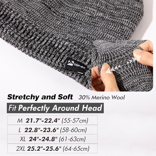 Image of Oversized L /XL /XXL DryKnit Waterproof Merino Wool Blend Beanie Fleece Lined Knit Hat for All-Weather Winter