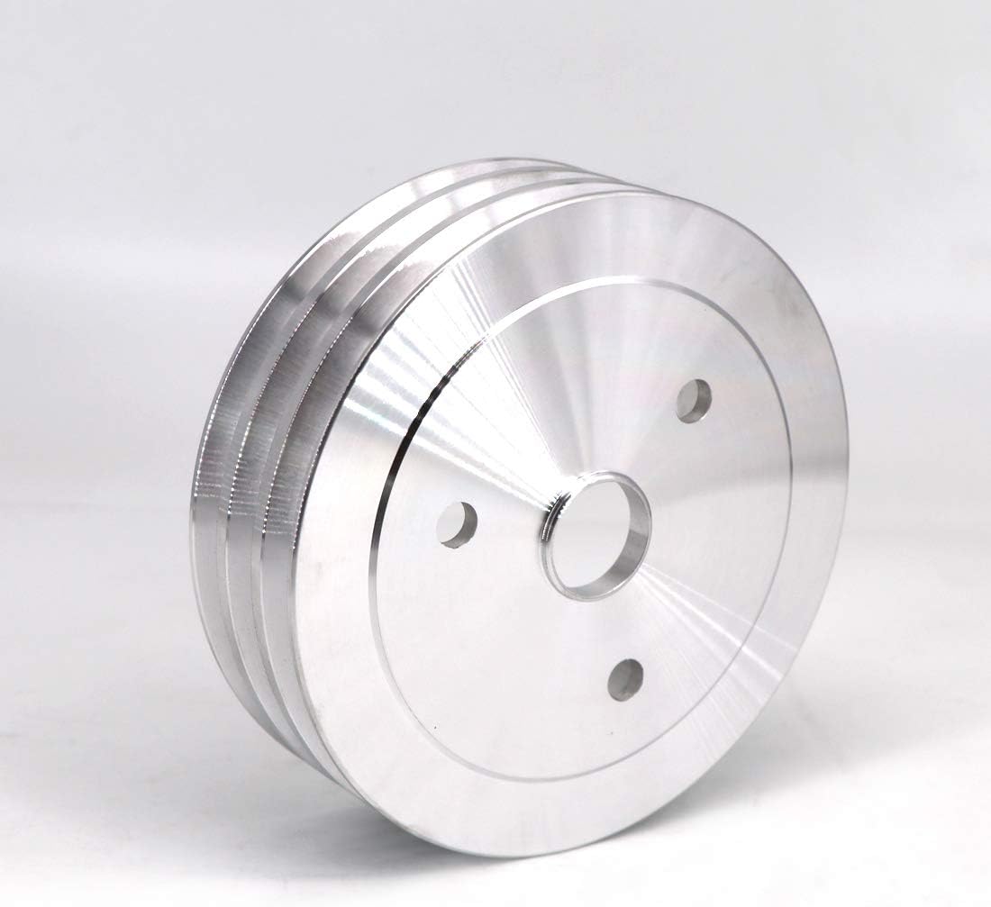 KIPA Aluminium triple groove crankshaft pulley For SB Chevy SBC 350 Crank SWP Short Small Block Chevy with a Short Water Pump 6.6" Satin Aluminium Finish Durable 3-Groove #8858