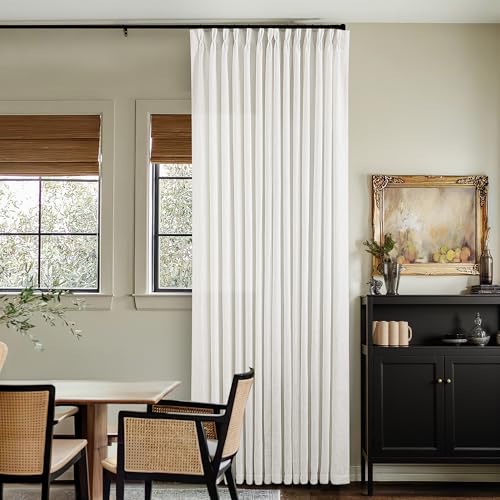 Image of Thick Linen Semi Sheer Curtains 90 Inches Long for Living Room Bedroom Light Filtering Beige Off White Textured Burlap Pinch Pleated Curtains 90 Length Hooks Rings Back Tab for Sliding Door 2 Panels