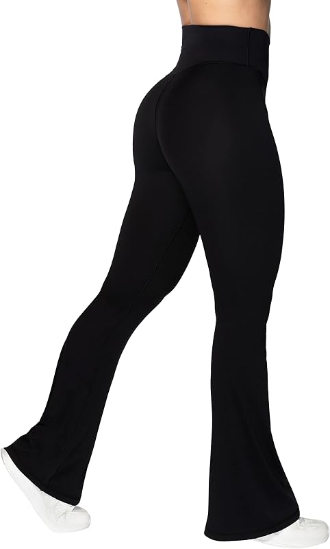 Sunzel Flare Leggings, Crossover Yoga Pants for Women with Tummy Control, High-Waisted and Wide Leg Black image 5