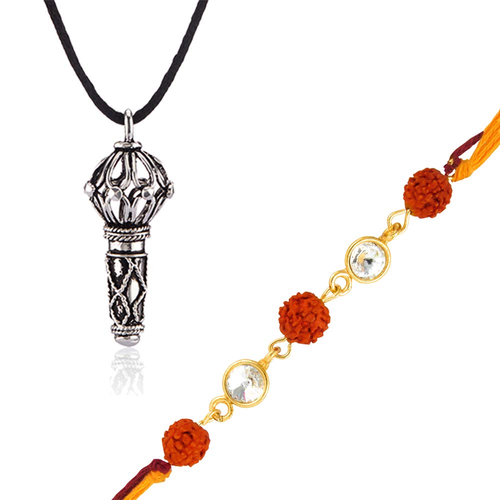 MahiCombo of Vivid Rudraksha Rakhi and Lord Hanuman Silver Plated Pendant (Bracelet) CO1104302M