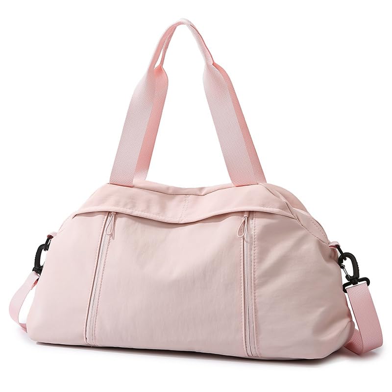 Gym Bag for Women Pink Nylon Travel Bag with Detachable Strap Large Capacity Waterproof Lightweight Duffle Bags for Travelling
