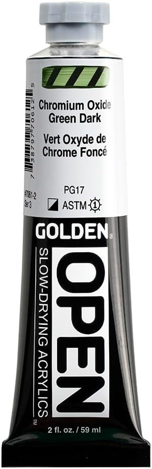 GOLDEN OPEN Slow-Drying Acrylics, Chrom Oxide Green Dark, 2 fl oz. tube, Professional Acrylic Paint, Semi-Opaque
