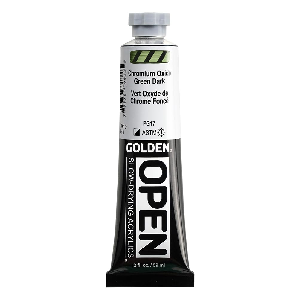 GOLDEN OPEN Slow-Drying Acrylics, Chrom Oxide Green Dark, 2 fl oz. tube, Professional Acrylic Paint, Semi-Opaque