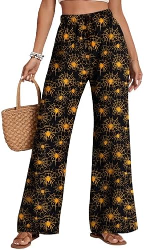 Zhyaj Women’s Wide Leg High Waist Festive Print Lounge Trousers Comfy Seasonal Pajama Bottoms