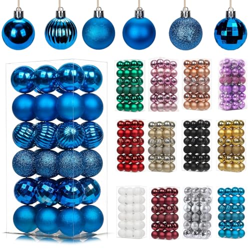 36Pcs Blue Baubles for Christmas Tree Decorations 40mm/1.57 Small Xmas Bauble Hanging Ball Christma Balls Ornaments with Strings Shatterproof Blue Christmas Baubles for Xmas Tree Holiday Party Decor