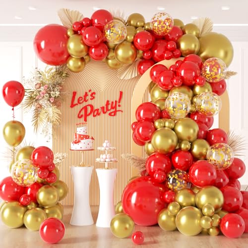 Red and Gold Balloon Arch 126Pcs Red and Gold Balloons Garland Arch Kit With Gold Confetti Balloon for Valentines Day Wedding Engagements Graduation Anniversary Birthday Party Decoration