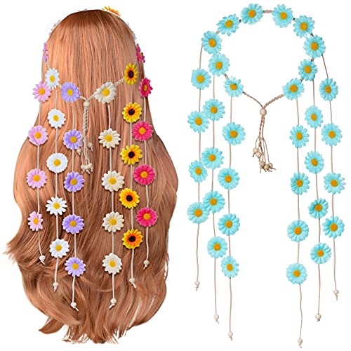 Sucrain 2pcs Flower Hippie Headband Floral Crown Summer Sunflower Hair
