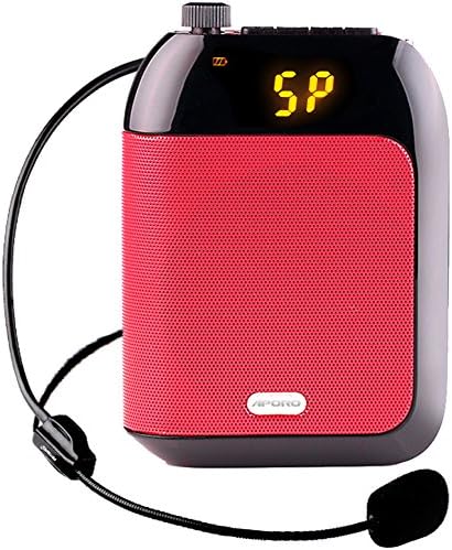 Aporo T9 Rechargeable 2400mAh Smart PA Voice Amplifier High-Power 15W with Headset Microphone for Tour Guides,Teachers,Coaches,Presentations,Costumes,Meeting (Red Wired)