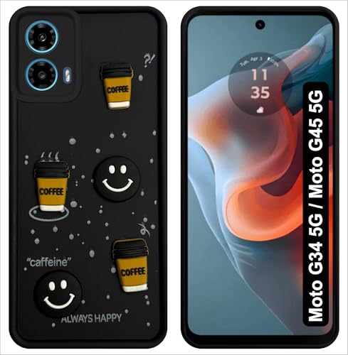 Image of SBMS Silicone Back Cover Case for Motorola Moto G34 5G / Moto G45 5G | Cute Fun 3D Cartoon, Coffee Design Silicone Case | Camera Protection Bump | Shockproof Case for Moto G34 5G (Coffe Mug Black)