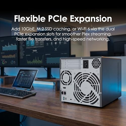 Image of QNAP TVS-h474-PT-8G-US 4 Bay High-Speed Desktop NAS with Intel Pentium Gold 2-core CPU, 8GB DDR4 Memory, 2.5 GbE Networking and PCIe Gen 4 expandability (Diskless)