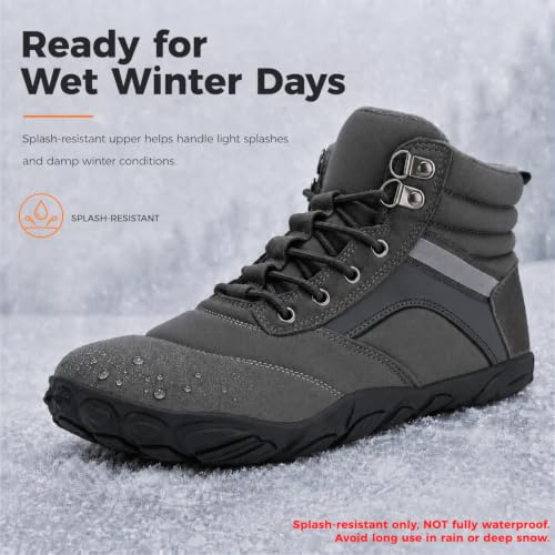 Image of Womens Mens Winter Barefoot Boots Warm Minimalist Wide Toe Box Snow Boots Zero Drop Sole Outdoor Water Resistant Ankle Booties