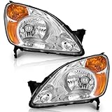 WEELMOTO Halogen Headlights for 2002-2004 Honda CR-V,Headlamp for 2002 2003 2004 Honda CR-V with Chrome Housing Amber Reflector Left+Right Side