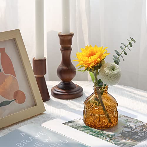 Comsaf Glass Bud Vases Set Of 6, Small Vintage Flower Bottle, Petite Glass Flower Vase For Floral Arrangements, Decorative Centerpiece For Home Wedding Party Event Office, Modern Decor, Brown #TOP3